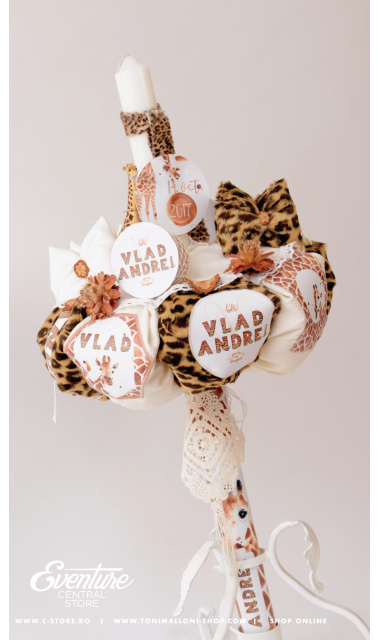 Lumanare de botez unisex cu micuta girafa, 65x4 cm, Girafa  5